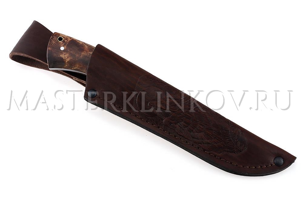 Нож из булатной стали Скинер, рукоять - карельская береза, цельнометаллическая
