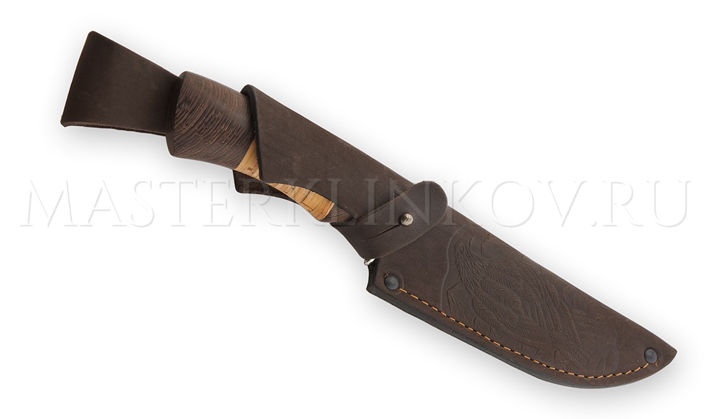Нож из дамасской стали Клык, береста венге