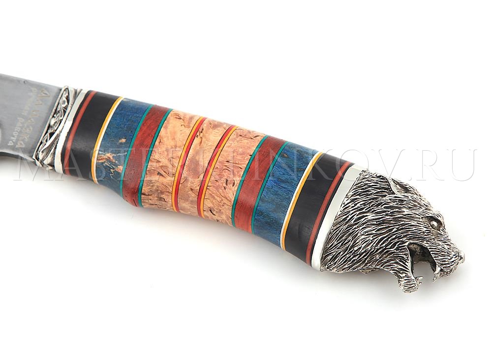 Нож из алмазной стали Волк, золочение, рукоять - комбинированная, наборная, литье