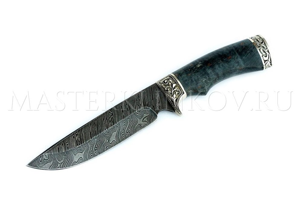 Нож из дамасской стали Лорд, рукоять-стабилизированная карельская береза, литье