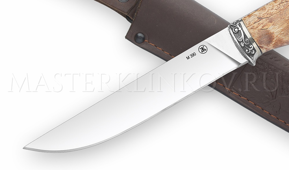 Нож из порошковой стали М390 Лань, рукоять - карельская береза, литье