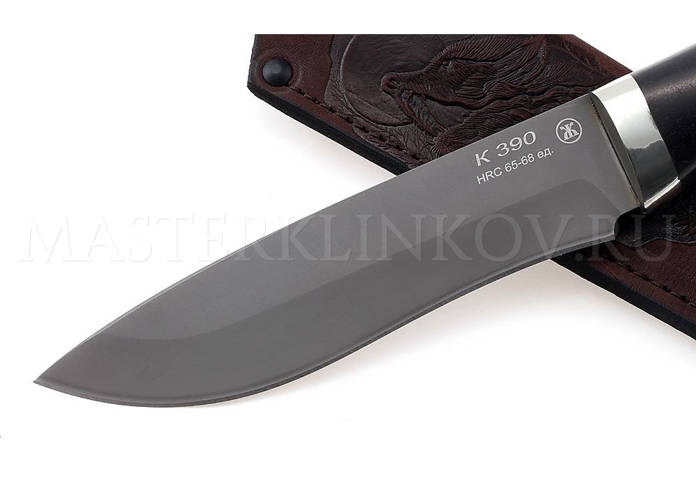 Нож из порошковой стали Böhler K390 Беркут, рукоять — черный граб, литье мельхиор