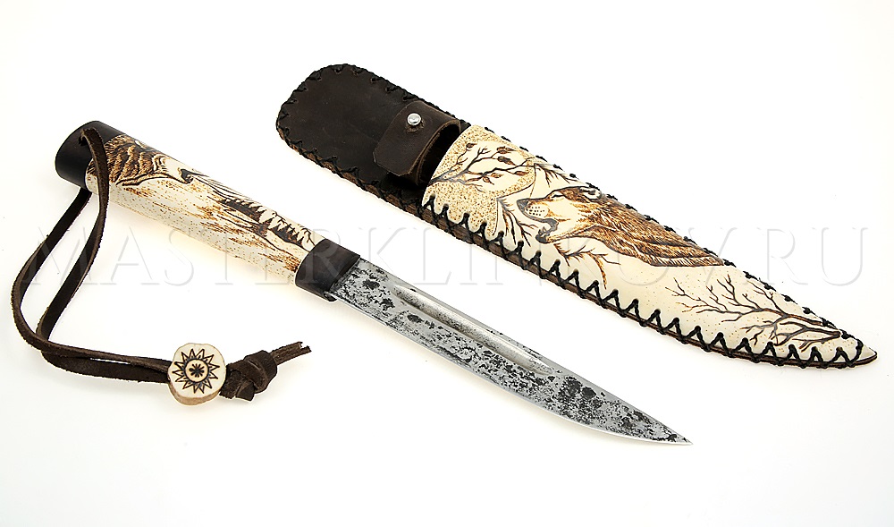 Нож из стали 9ХС Якут большой, рукоять - рог лося