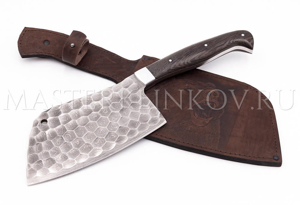 Тяпка цельнометаллическая из дамасской стали, оформление - камень