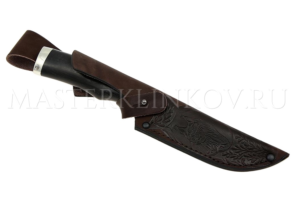 Нож из дамасской стали Соболь, рукоять - черный граб, мельхиор