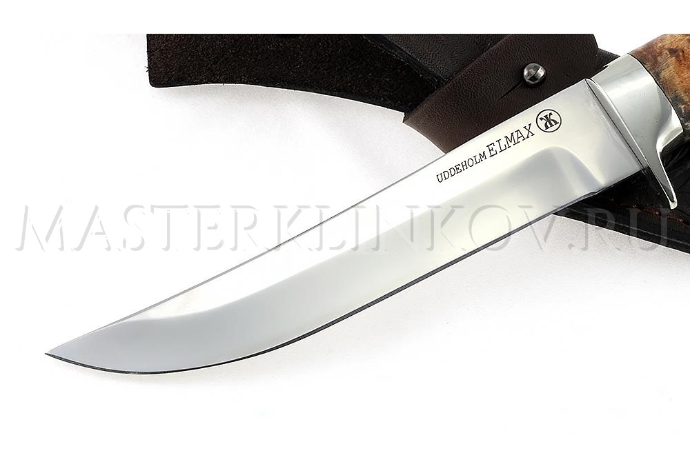 Нож из порошковой стали Elmax Лис, рукоять - карельская береза, литье кобра