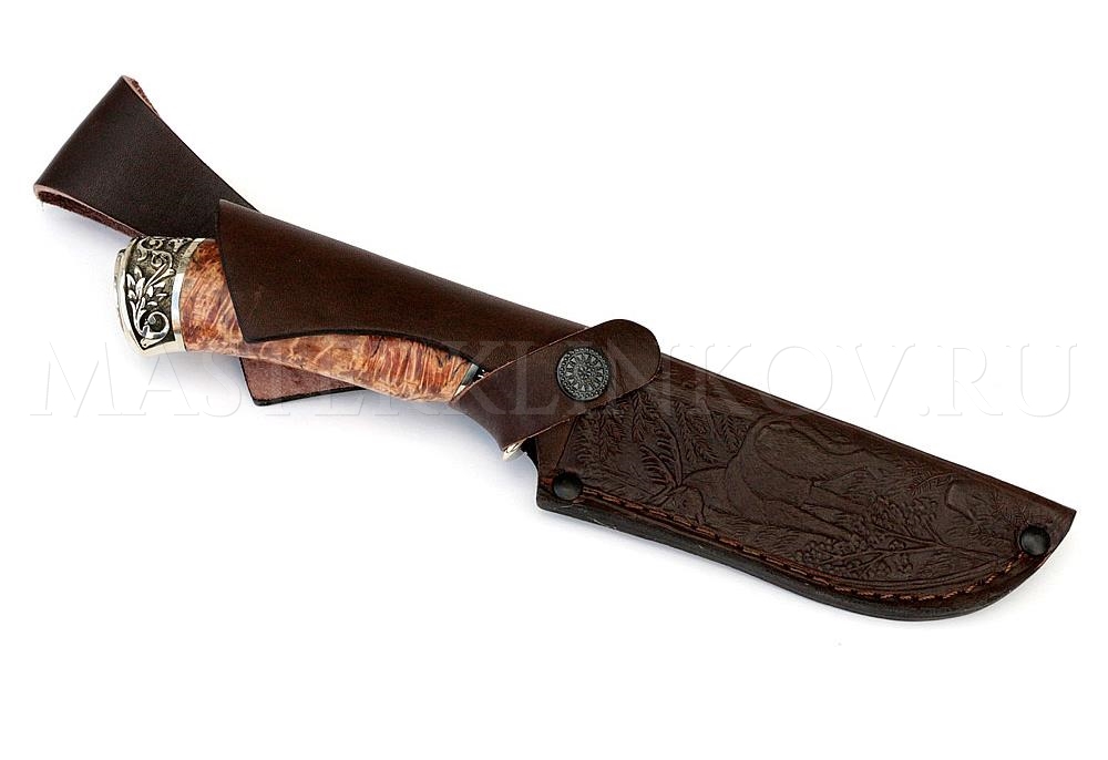 Нож из порошковой стали Vanadis 10 Глухарь, рукоять  — карельская береза, литье