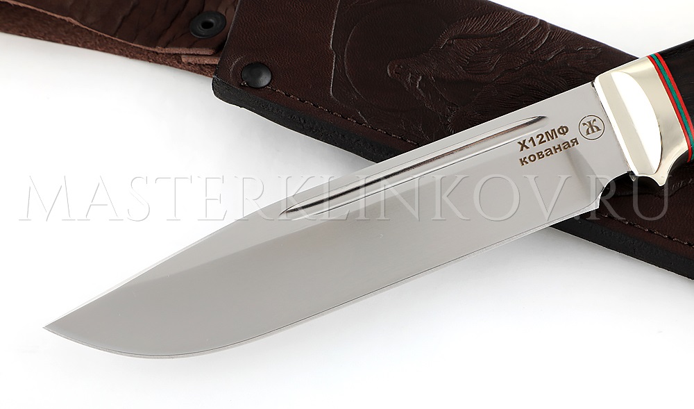 Нож из стали Х12МФ Тапир, дол, рукоять - черный граб, мельхиор