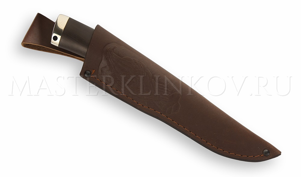 Нож из порошковой стали М390 Медведь, рукоять - черный граб, мельхиор