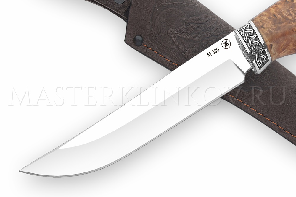 Нож из порошковой стали М390 Осетр, рукоять - карельская береза,литье