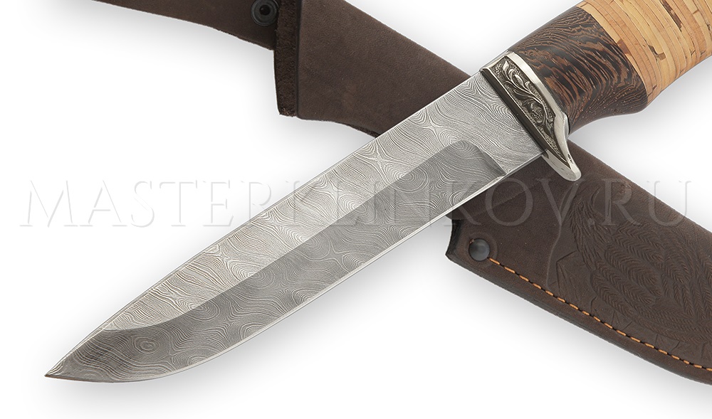 Нож из дамасской стали Клык, береста венге