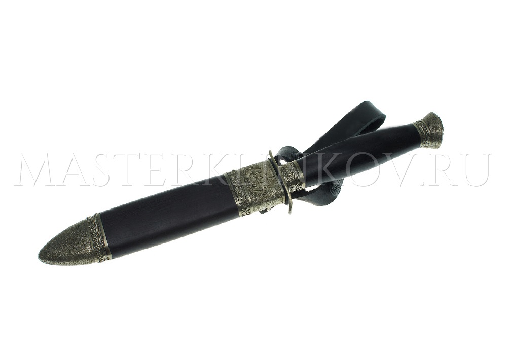 Нож из дамасской стали НКВД, рукоять - граб, ножны - граб, литье