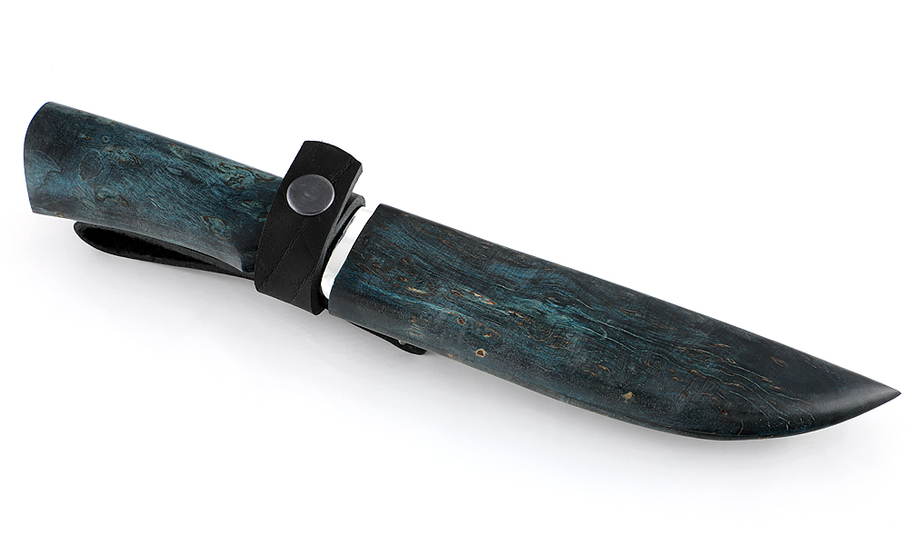 Нож из дамасской стали Золотоискатель, камень, рукоять, ножны - карельская береза