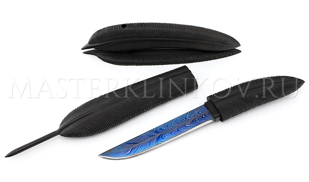 Композиция Перо мозаичный ламинат, черный граб, резьба, подставка