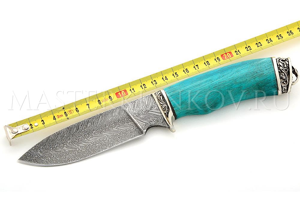 Нож Бобр торцевой дамаск, стабилизированный граб, литье