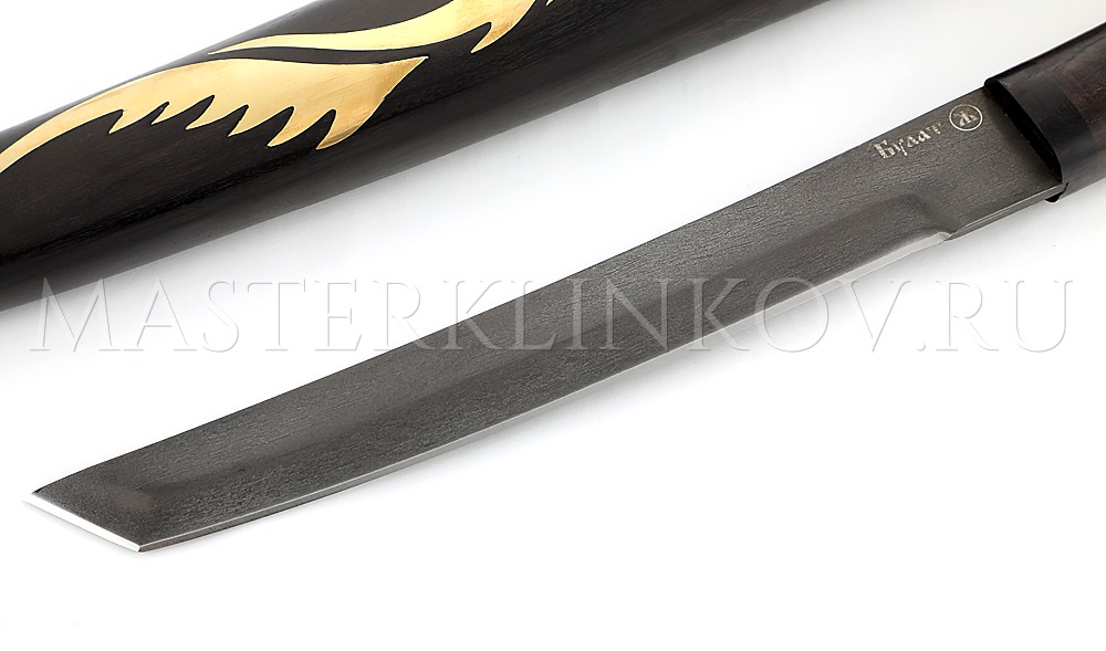 Нож из булатной стали Танто, золочение Дракон