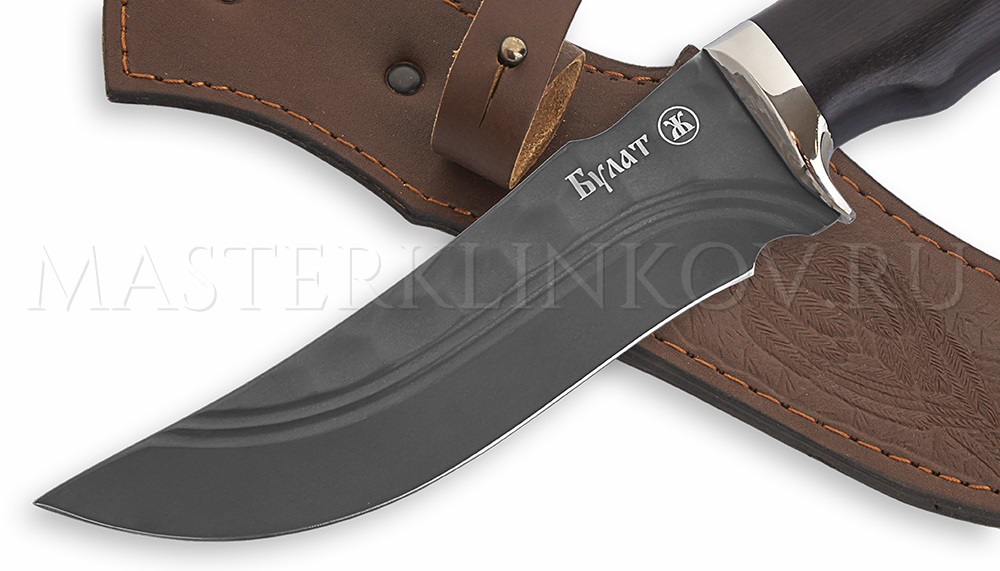 Нож из булатной стали Восток, долы, камень, рукоять - черный граб, литье