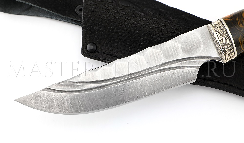 Нож из дамасской стали Золотоискатель, долы, камень, рукоять- композит, литье