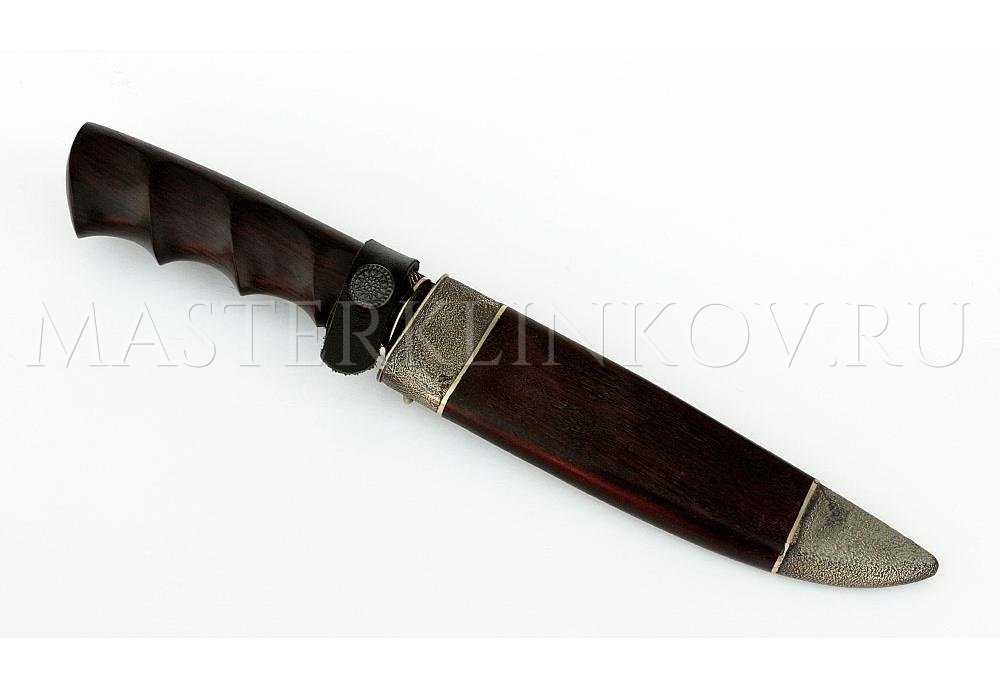 Нож из стали Р12М быстрорез Медведь, рукоять и ножны - черный граб, литье