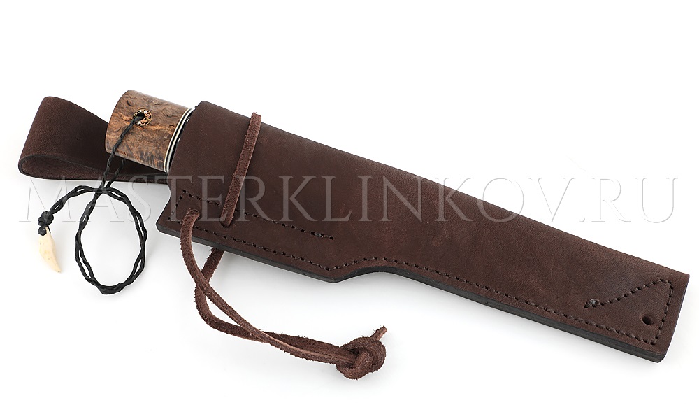 Нож из дамасской стали Якут большой, рукоять - карельская береза, инкрустация