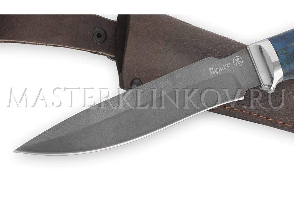 Нож из булатной стали Осетр -2, карельская береза, мельхиор