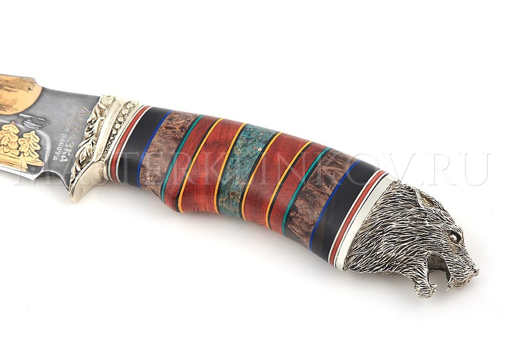 Нож из алмазной стали Восток, золочение, рукоять - комбинированная, наборная, литье