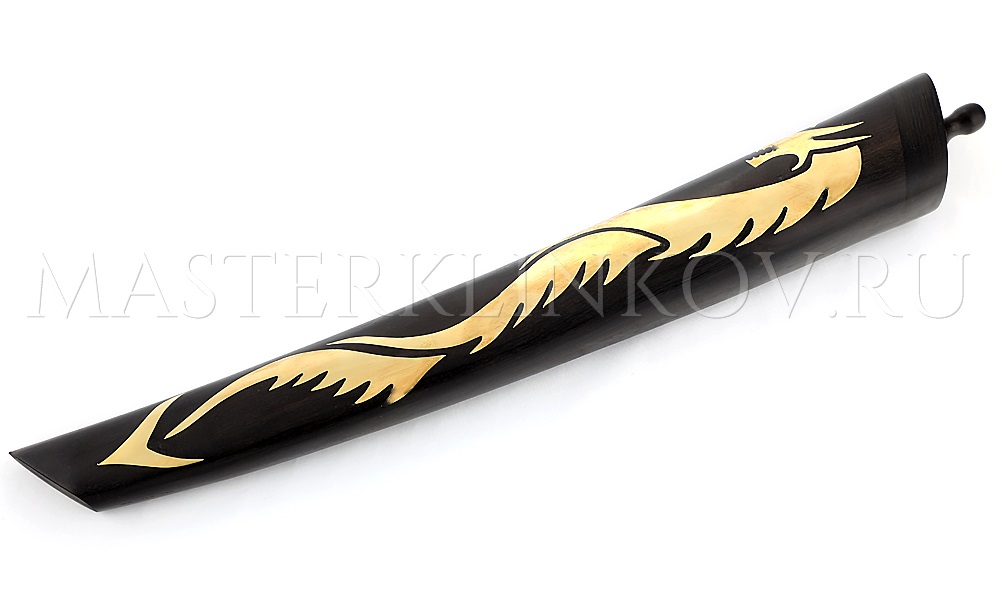 Нож из булатной стали Танто, золочение Дракон