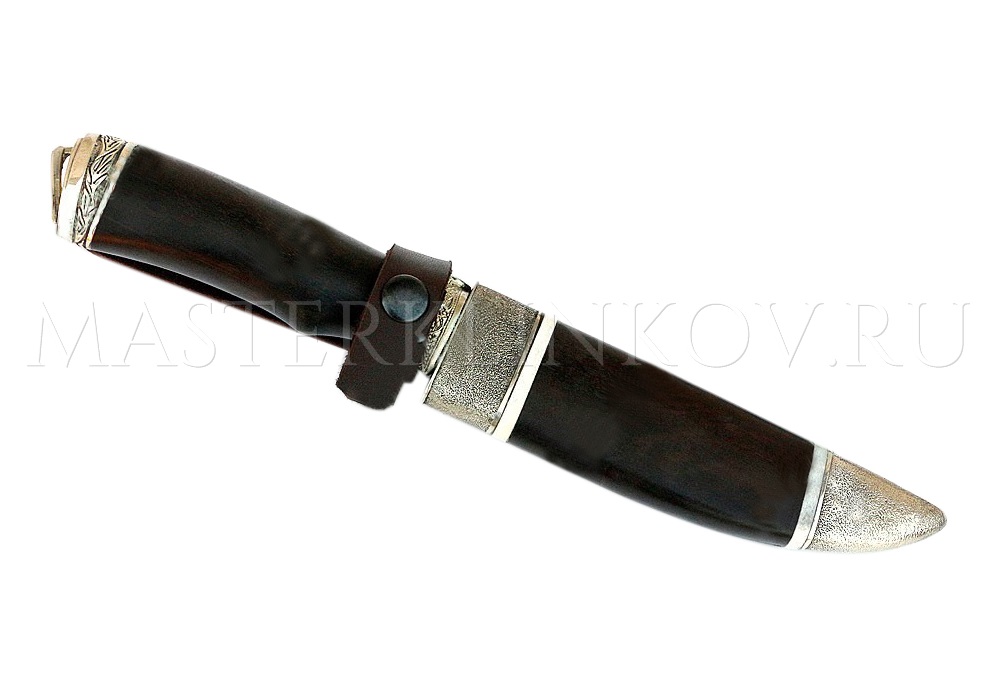 Нож Егерь, мозаичный дамаск, черный граб, литье