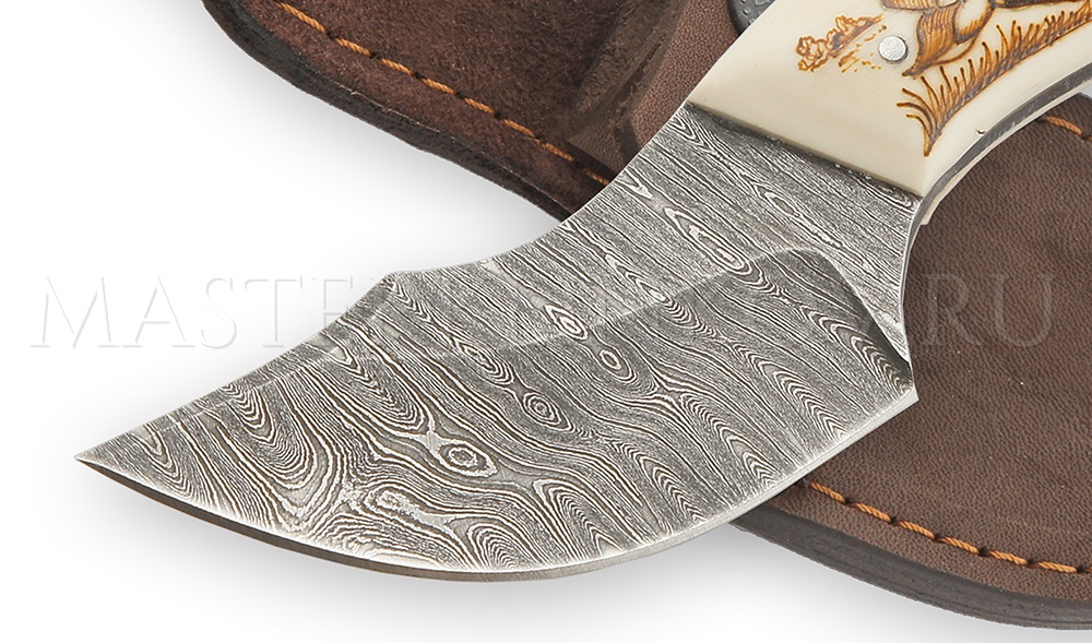 Нож из дамасской стали Носорог цельнометаллический, рукоять - рог лося