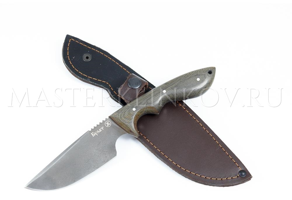 Нож из булатной стали Зубр, рукоять - микарта, цельнометаллическая