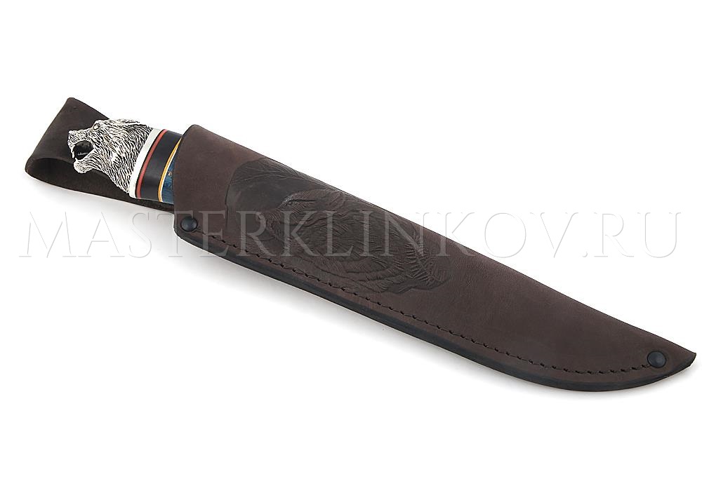 Нож из алмазной стали Волк, золочение, рукоять - комбинированная, наборная, литье