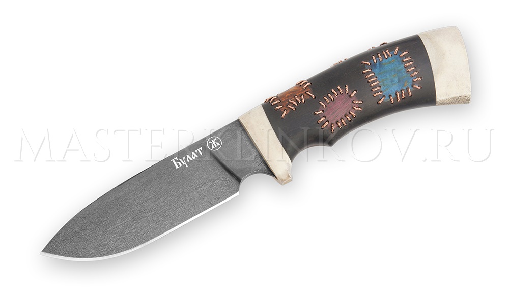 Нож из булатной стали Бобр, рукоять - черный граб, лосиный рог