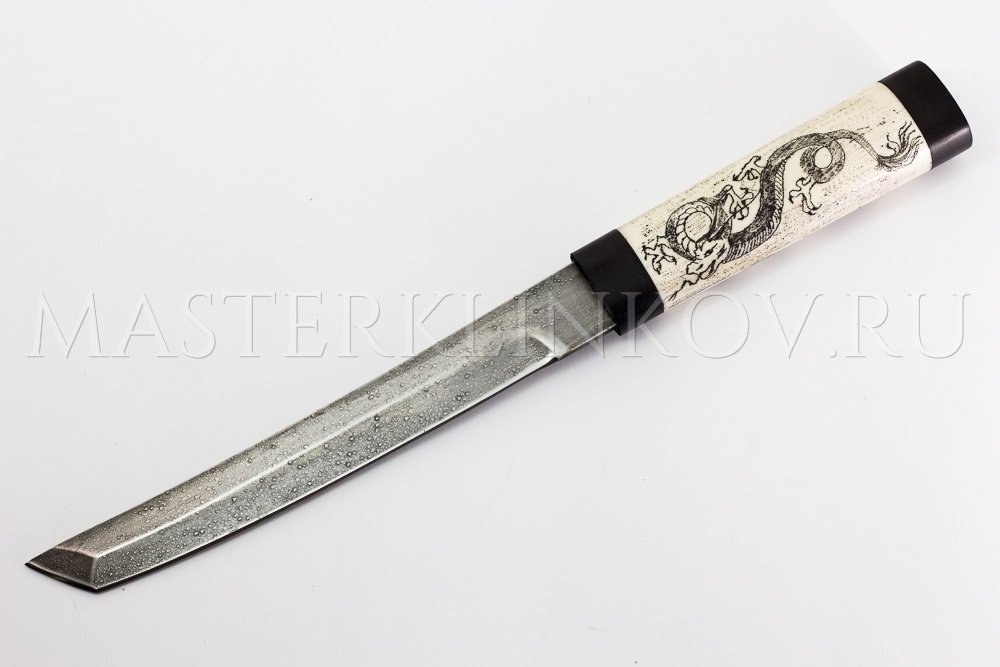 Нож из алмазной стали ХВ5 Танто, рог лося, черный граб