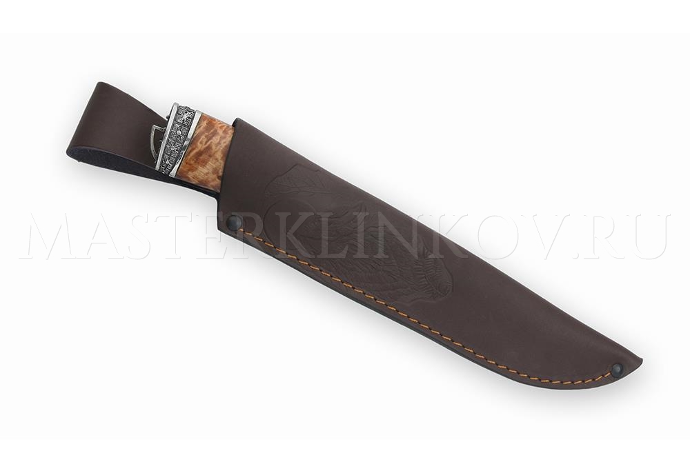 Нож из порошковой стали Vanadis 10 Волк, рукоять — карельская береза,  литье