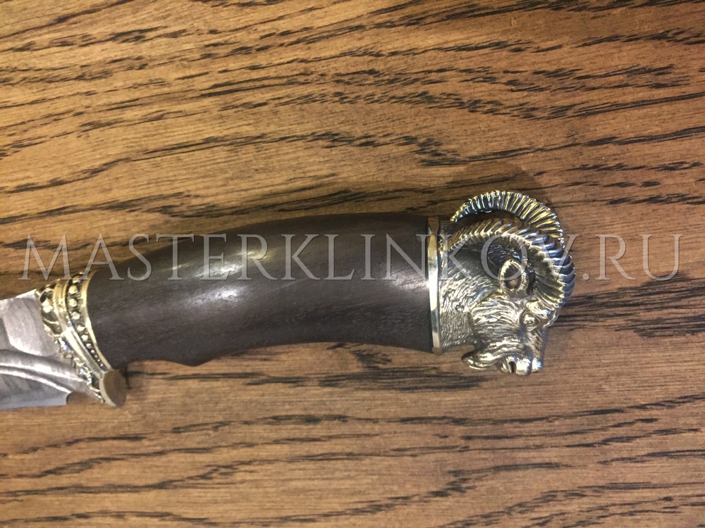 Нож из дамасской стали Восток, долы, камень, рукоять - граб, литье Архар