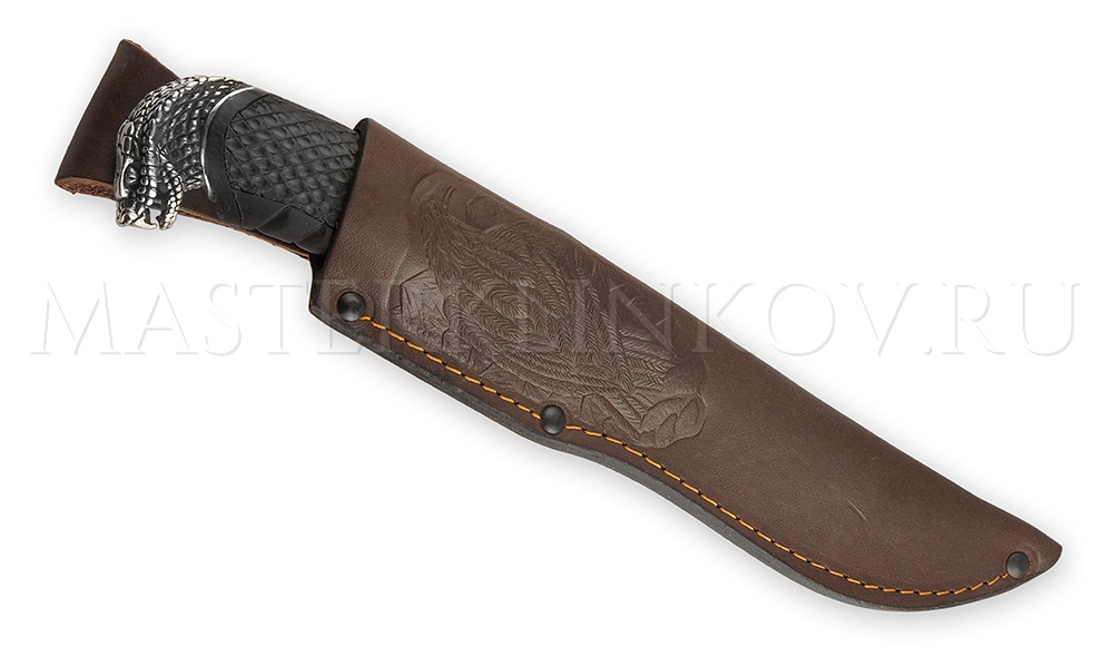 Нож из булатной стали «Медведь», рукоять - черный граб, литье кобра