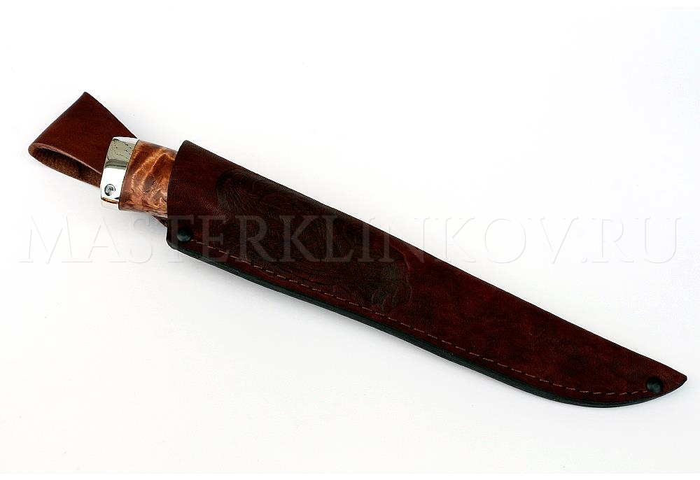 Нож из порошковой стали Vanadis 10 Осетр, рукоять — карельская береза, литье