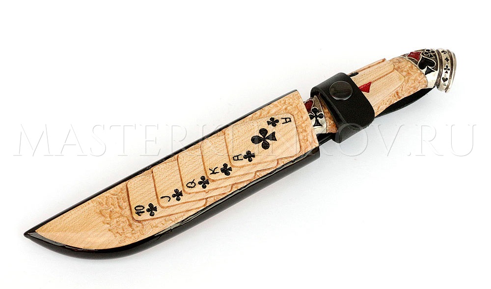 Нож из алмазной стали Казино №2, резьба, клен