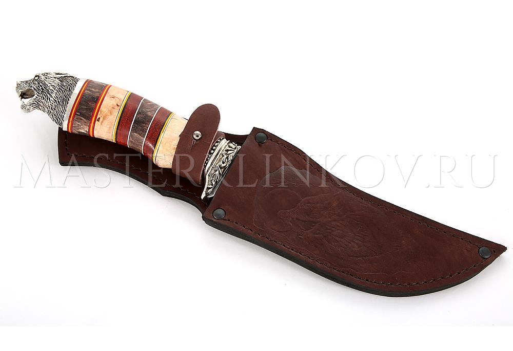 Нож из дамасской стали Восток, гравировка золочением, наборная рукоять