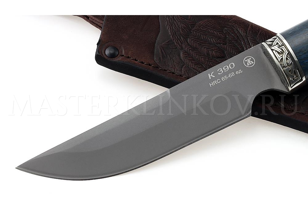 Нож из порошковой стали Böhler K390 Золотоискатель, рукоять — стаб. карельская береза, литье