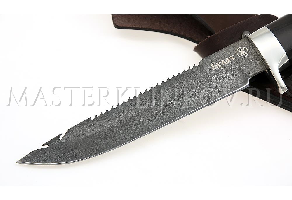 Нож из булатной стали Рыбацкий, рукоять - черный граб, мельхиор