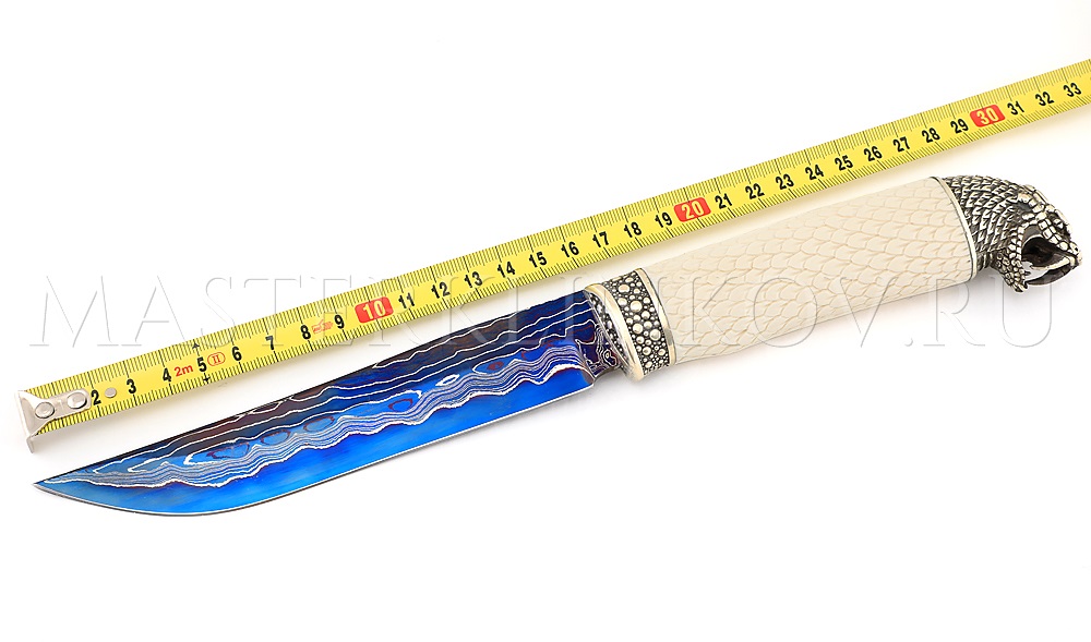 Нож Осетр, мозаичный ламинат, рог лося, подставка - кобра