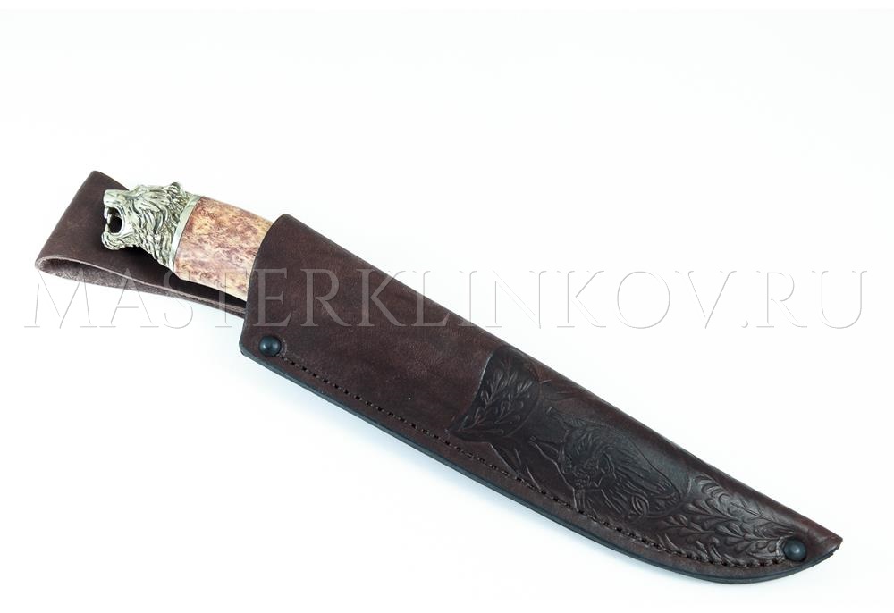 Нож из дамасской стали Егерь, рукоять - карельская береза, литье Тигр