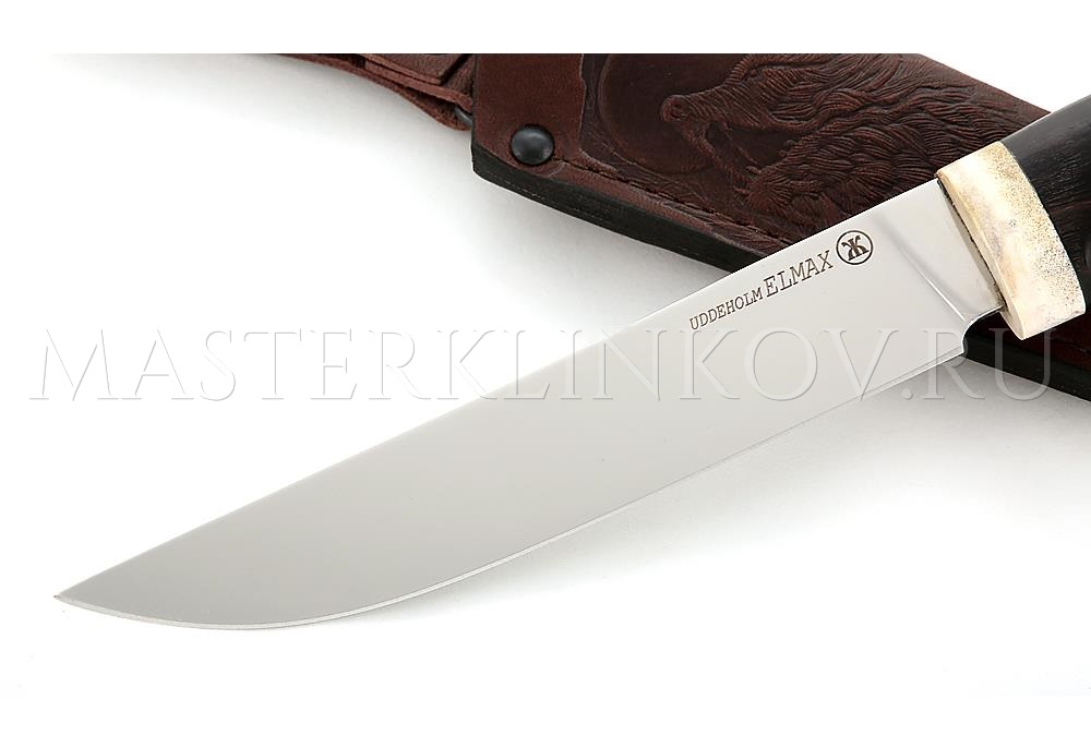 Нож из порошковой стали Elmax Лань, рукоять - черный граб, рог лося