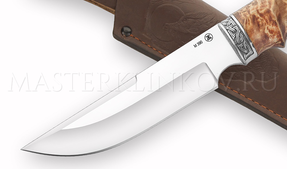 Нож из порошковой стали М390 Золотоискатель, рукоять - карельская береза, литье