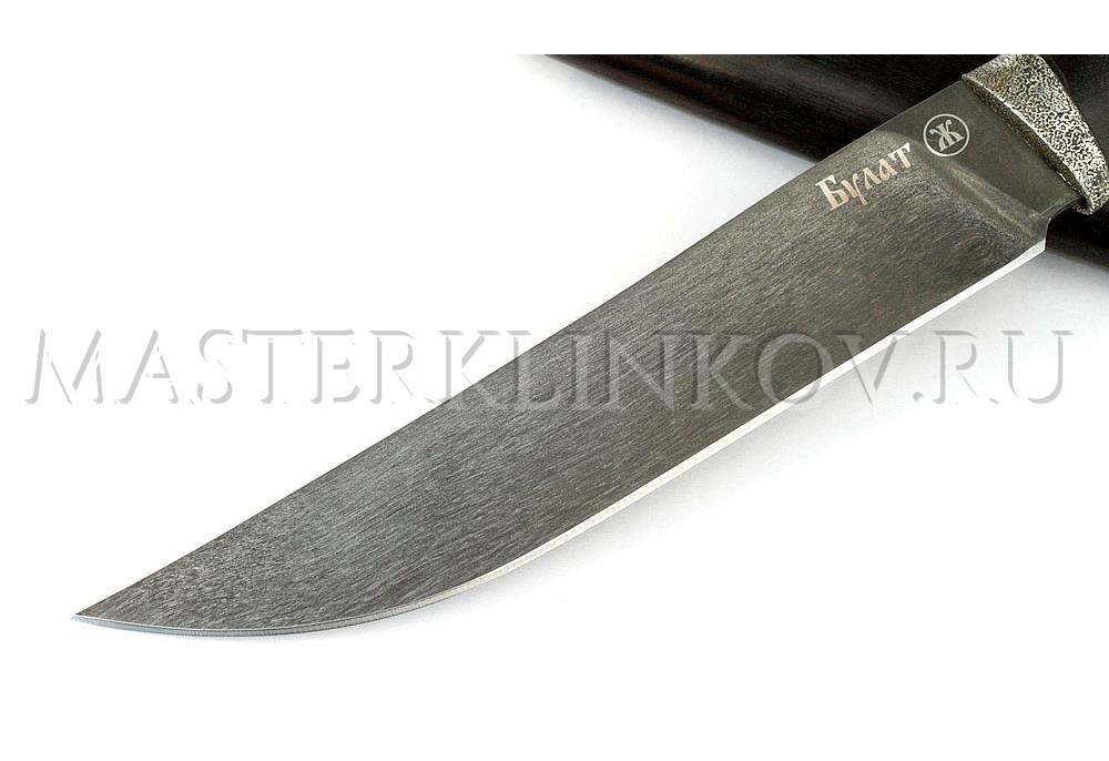 Нож из булатной стали Осетр, рукоять - черный граб, литье, ножны- черный граб