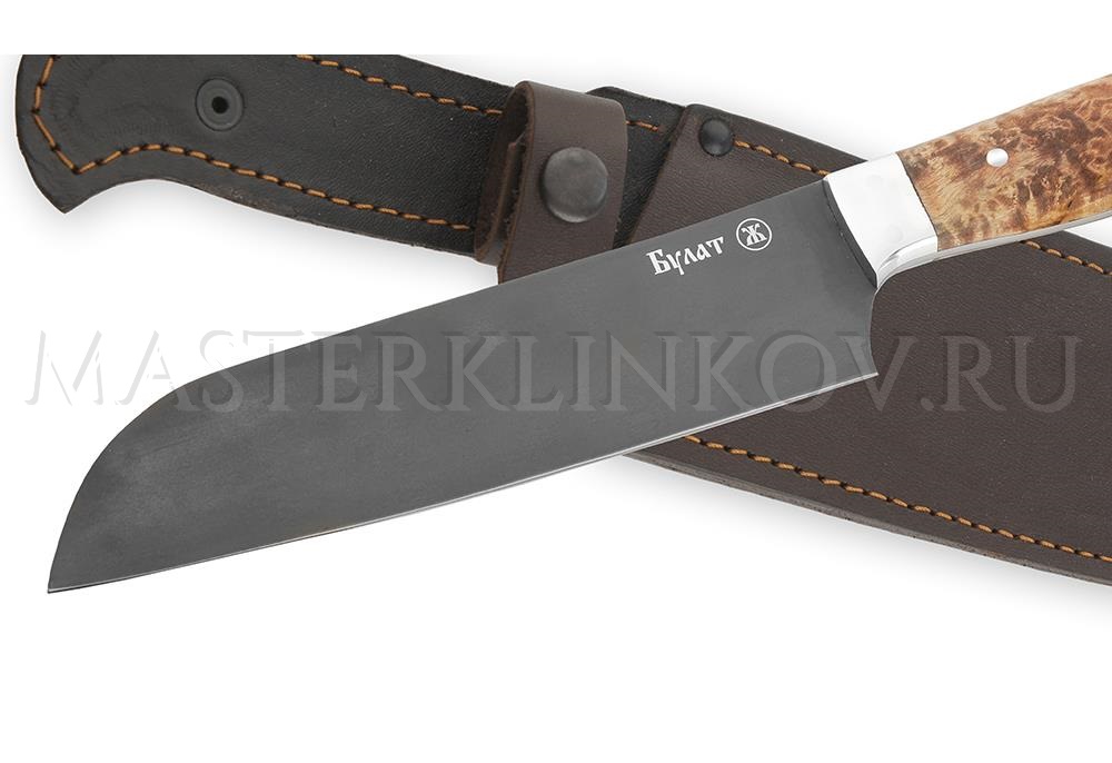 Нож кухонный из булатной стали Шеф-повар №6, 180 мм, карельская береза