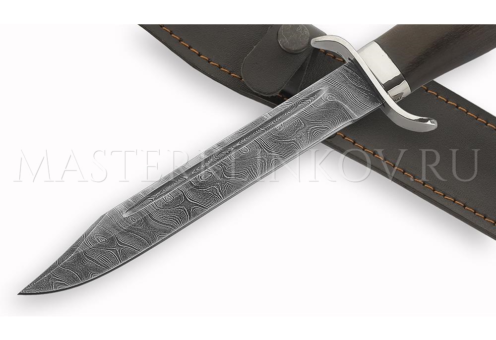 Нож Разведчика из дамасской стали НР, рукоять - черный граб