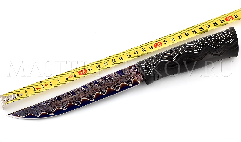 Нож Осетр мозаичный ламинат, черный граб, резьба, инкрустация