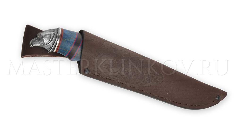 Нож из дамасской стали Беркут, каменный век, наборная рукоять - карельская береза, рог лося